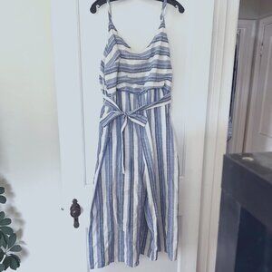 White and blue striped jumpsuit